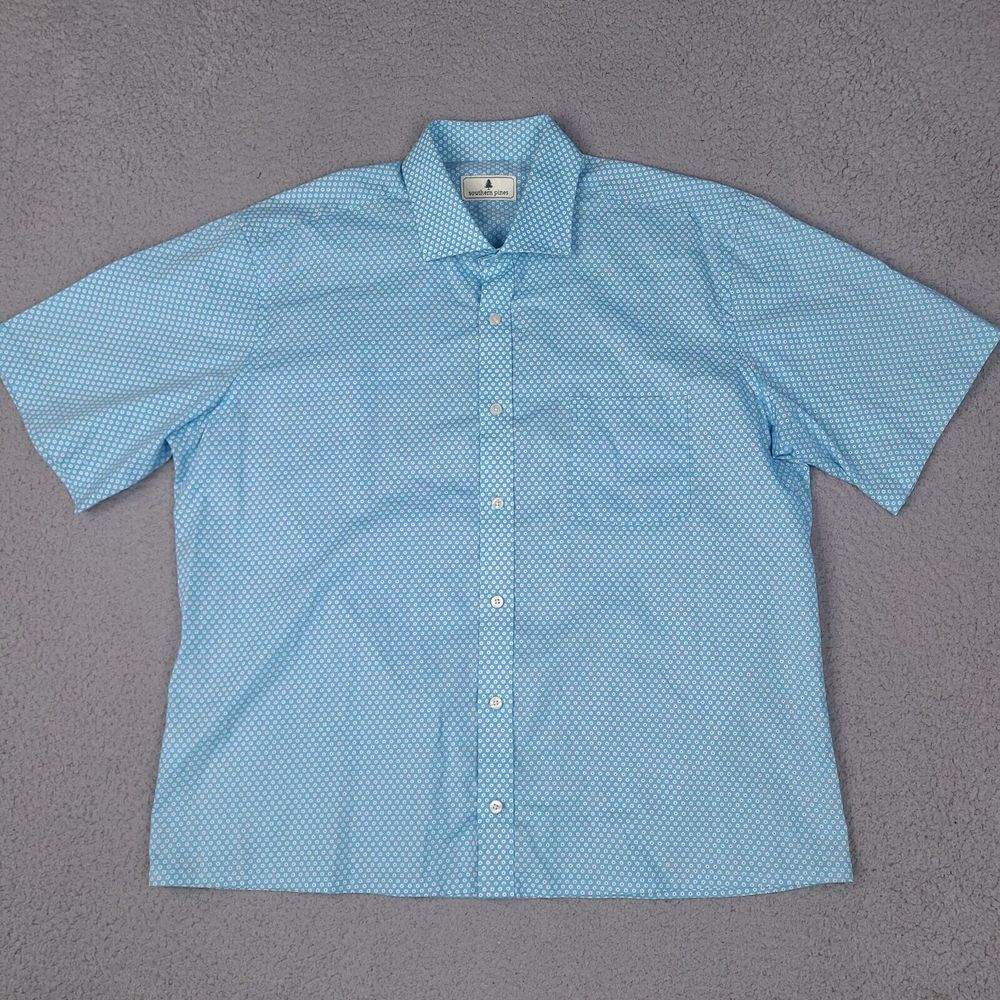 Southern Pines Shirt Mens‎ XL Blue Plaid Button Up Short Sleeve Geometric Cotton